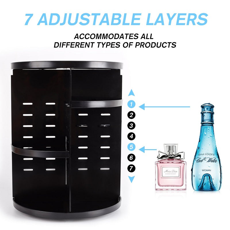 360 Rotating Makeup Organizer - Adjustable Cosmetic Storage Display Case