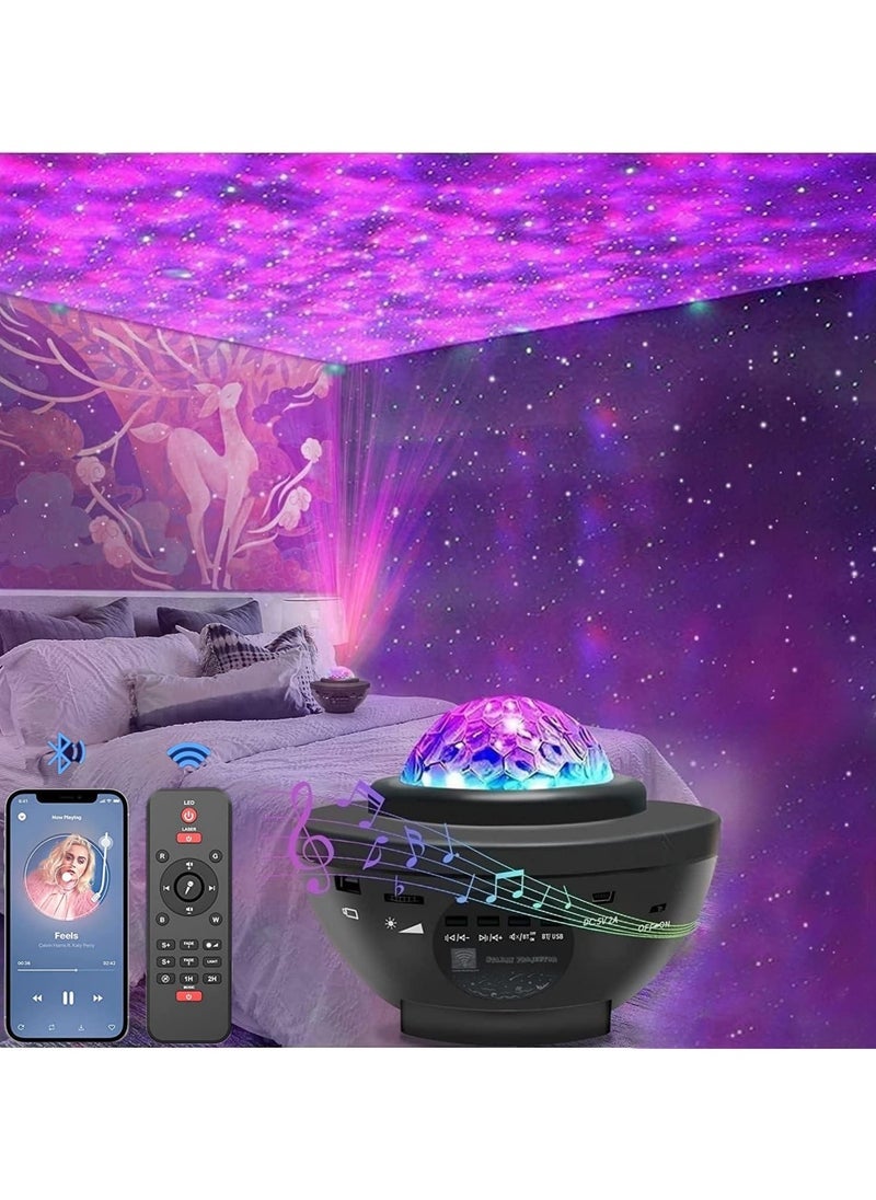 LED Star Rotating Light Projector - Bluetooth Music Speaker, Remote Control & Timer