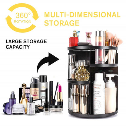 360 Rotating Makeup Organizer - Adjustable Cosmetic Storage Display Case