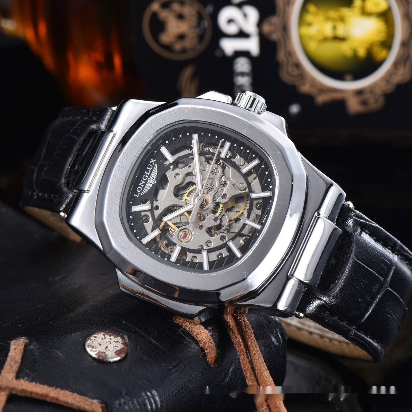 Barrel-shaped Leather Belt Men's Waterproof Mechanical Watch