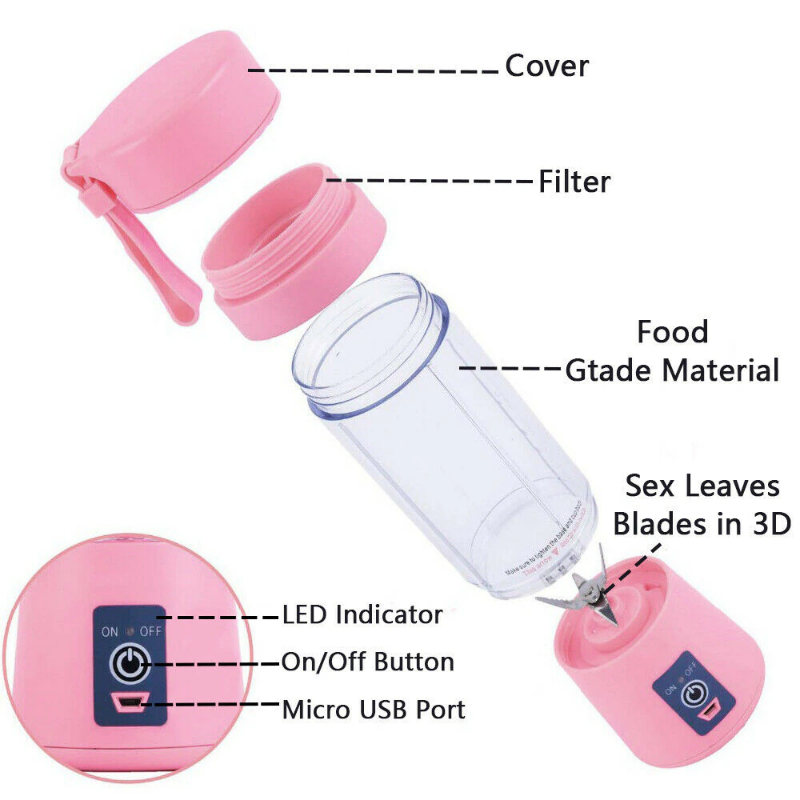 Portable Rechargeable Mini Electric Juicer - Smoothie Ice Maker